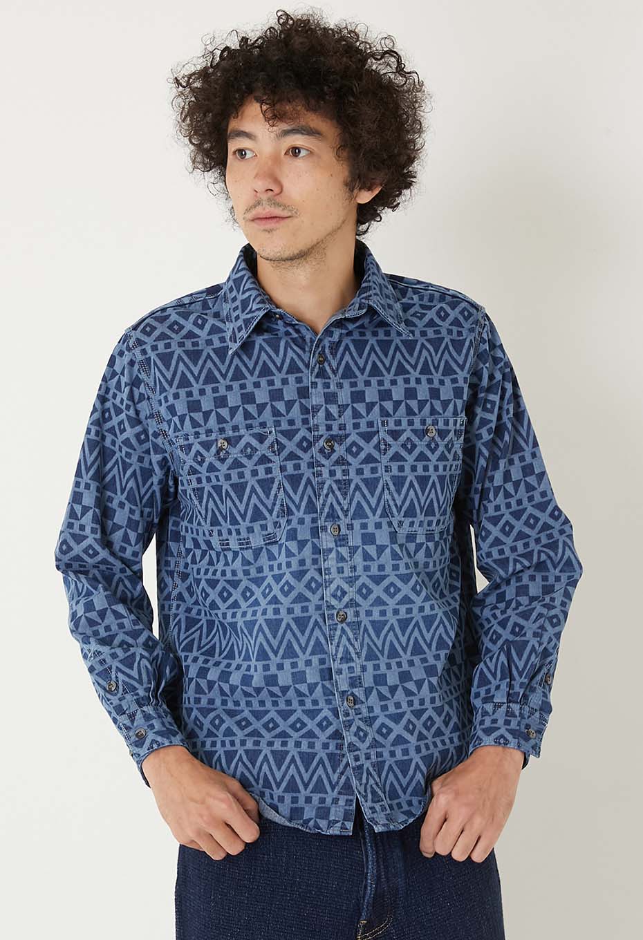 Geometry Print 2 Pocket Work Shirt - ONE