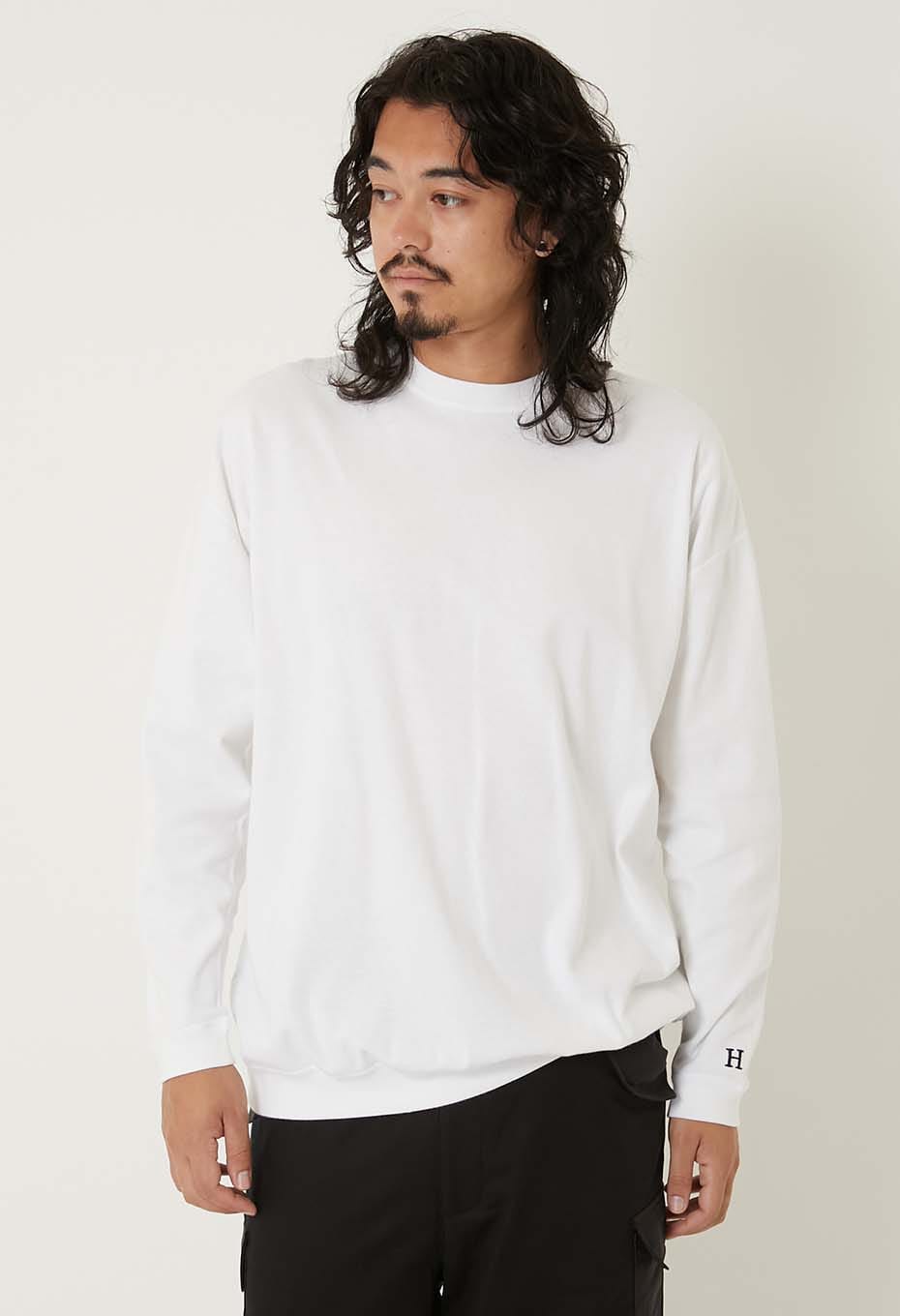 Stretch Fraise 9.5oz Hemrib Long Sleeve T-Shirt - WHITE