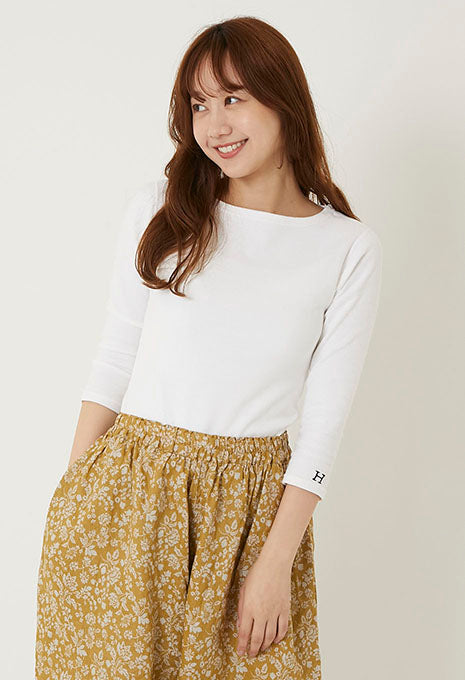 ストレッチフライス ボートネック ハーフスリーブ Tシャツ ウィメンズ - WHITE