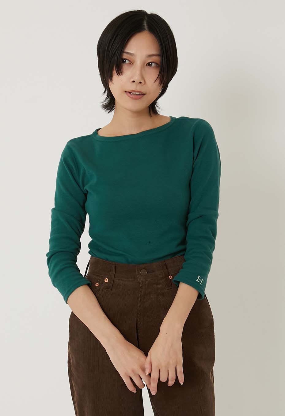 ストレッチフライス ボートネック ハーフスリーブ Tシャツ ウィメンズ - DARK GREEN