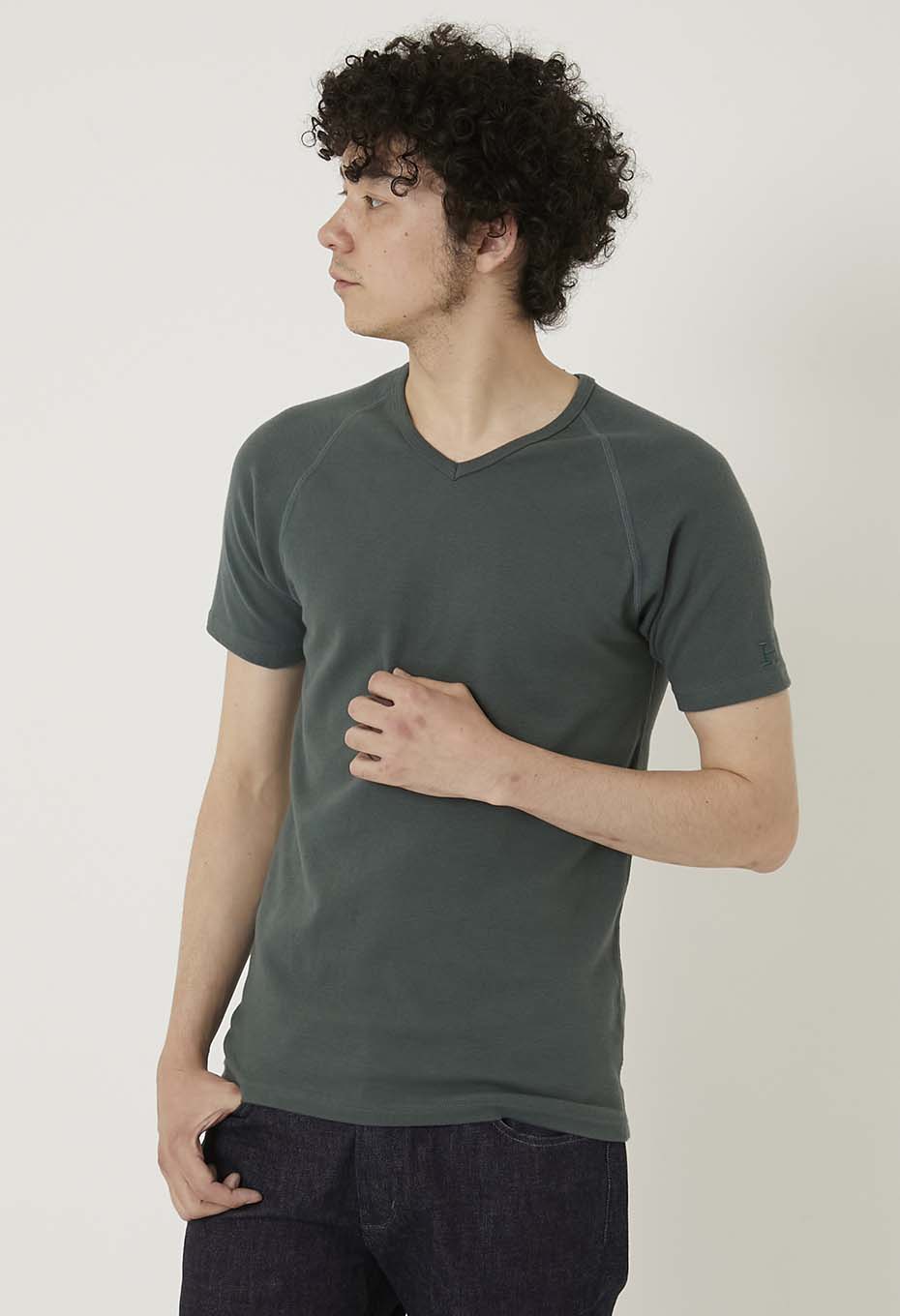 ストレッチフライス Vネックショートスリーブ Tシャツ - GREEN