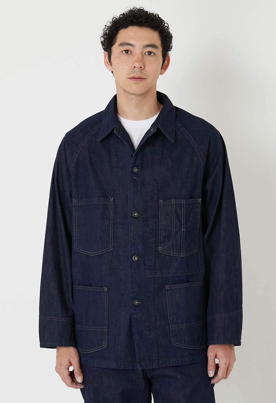 JK101 セルビッチライトデニム ラグランスリーブカバーオール - INDIGO