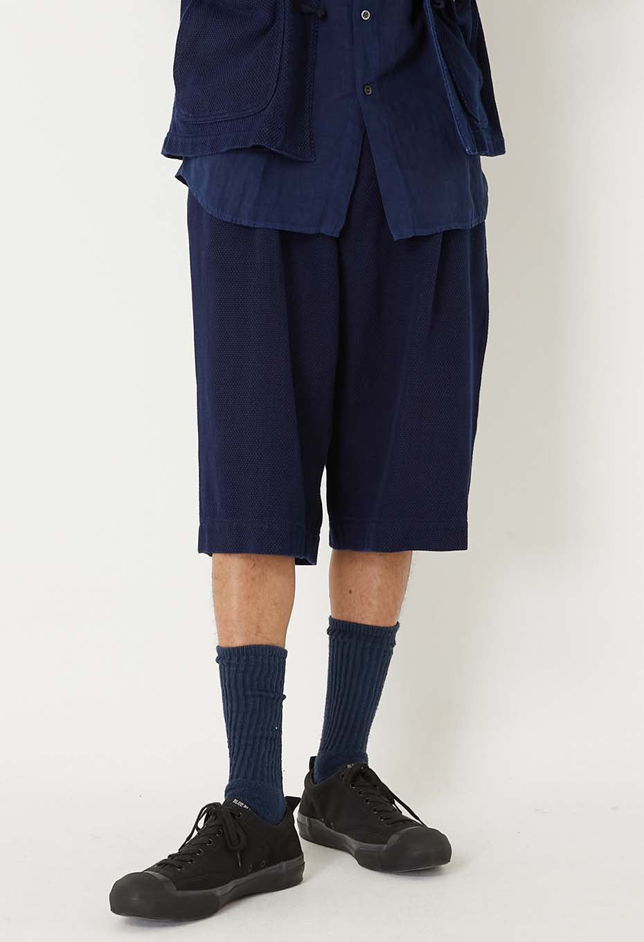 Woven Pure Indigo Light Sashiko wide shorts - INDIGO