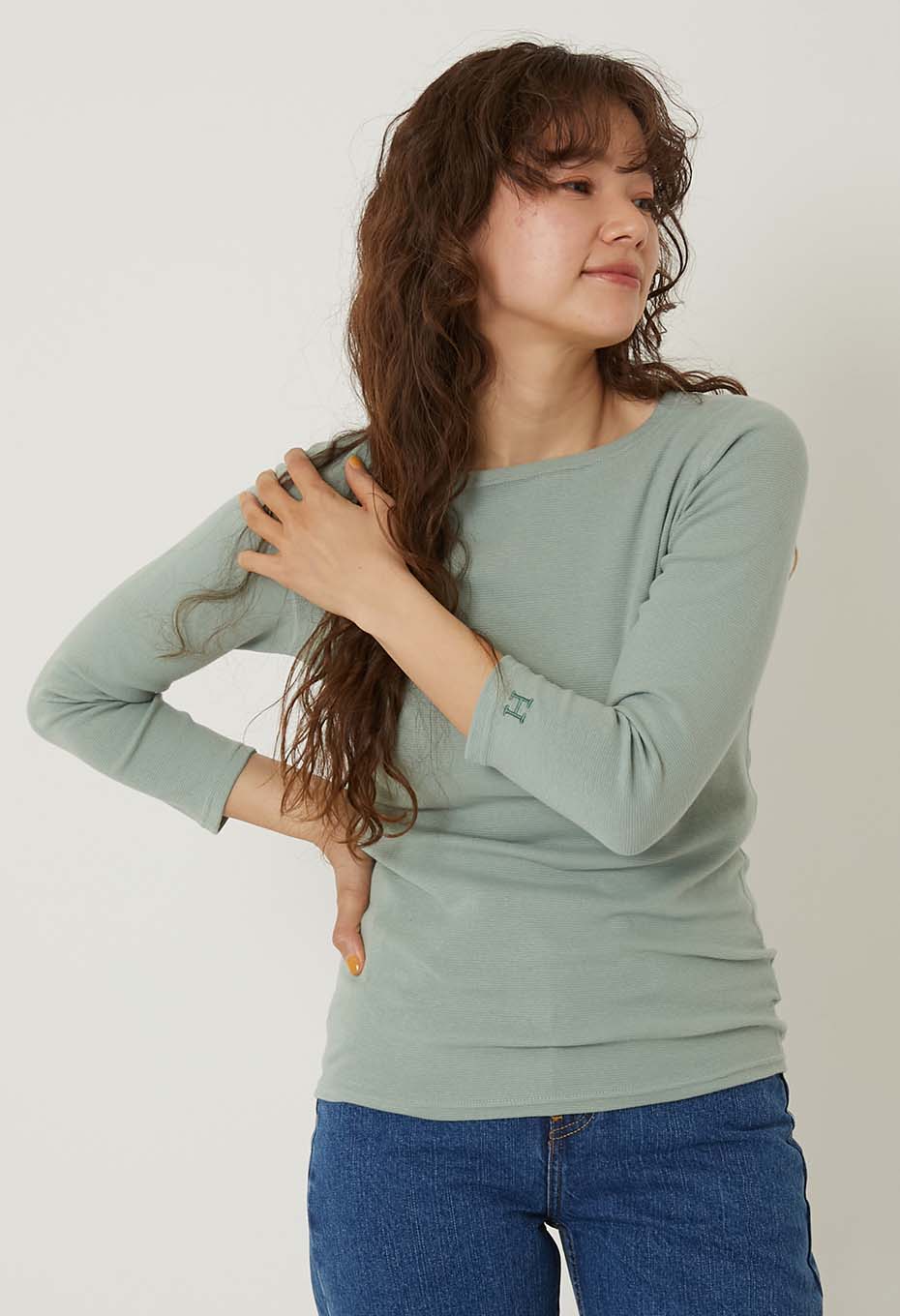 ストレッチフライス ボートネック ハーフスリーブ Tシャツ ウィメンズ - SAGE GREEN