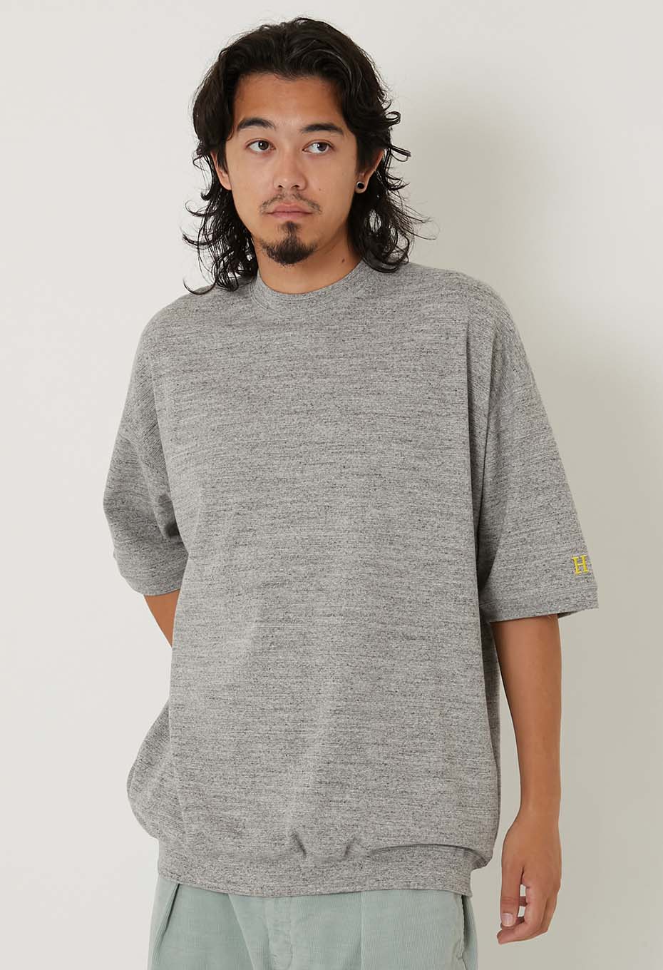 ストレッチフライス ヘムリブ ショートスリーブ Tシャツ - GREY