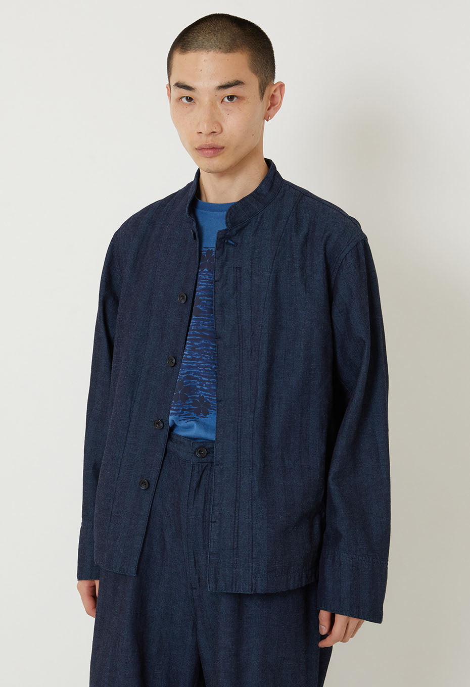 インディゴミックスヘリンボーン スタンドカラージャケット - INDIGO