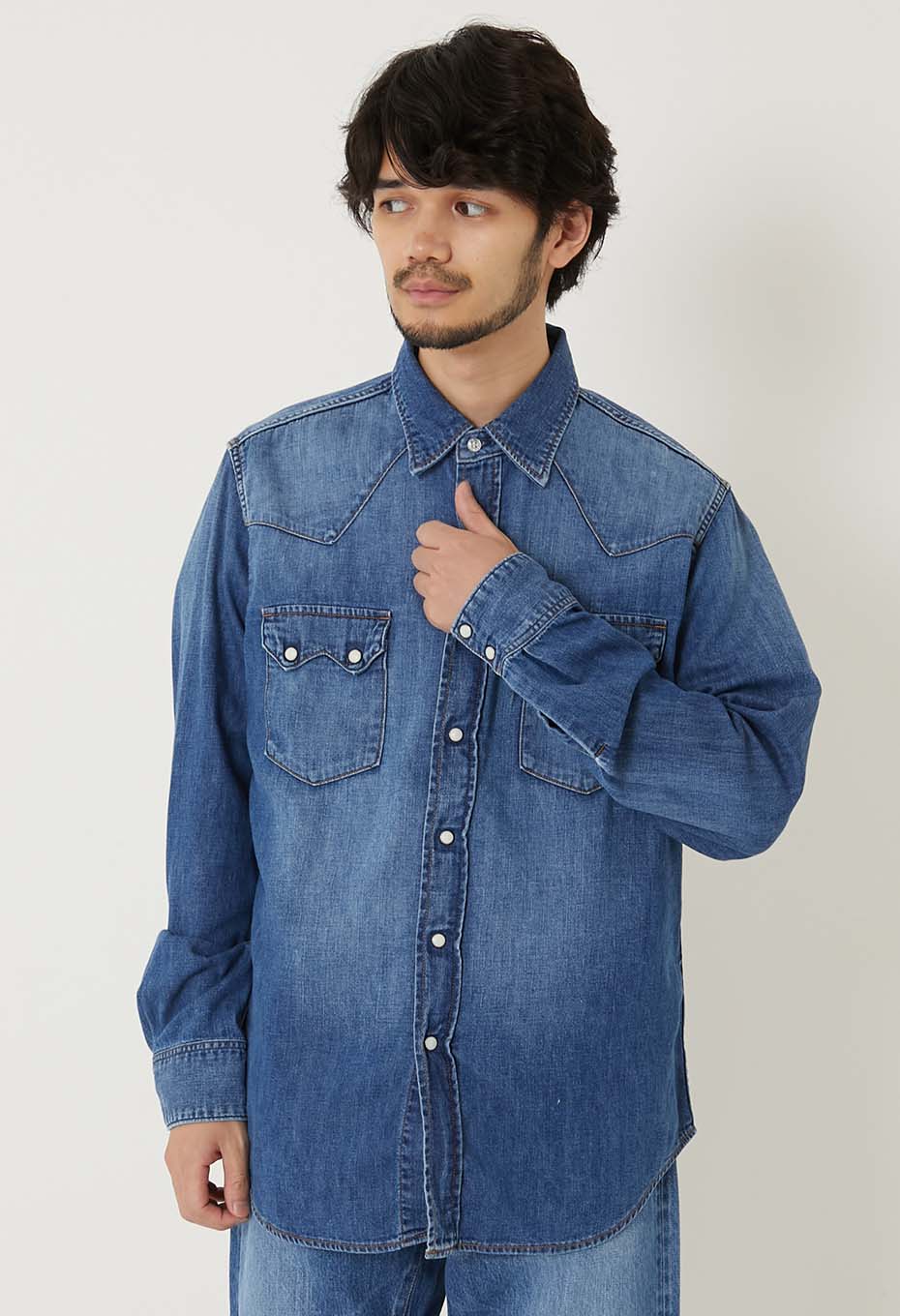ST814 Light Denim Roper Wash Western Shirt - BLUE