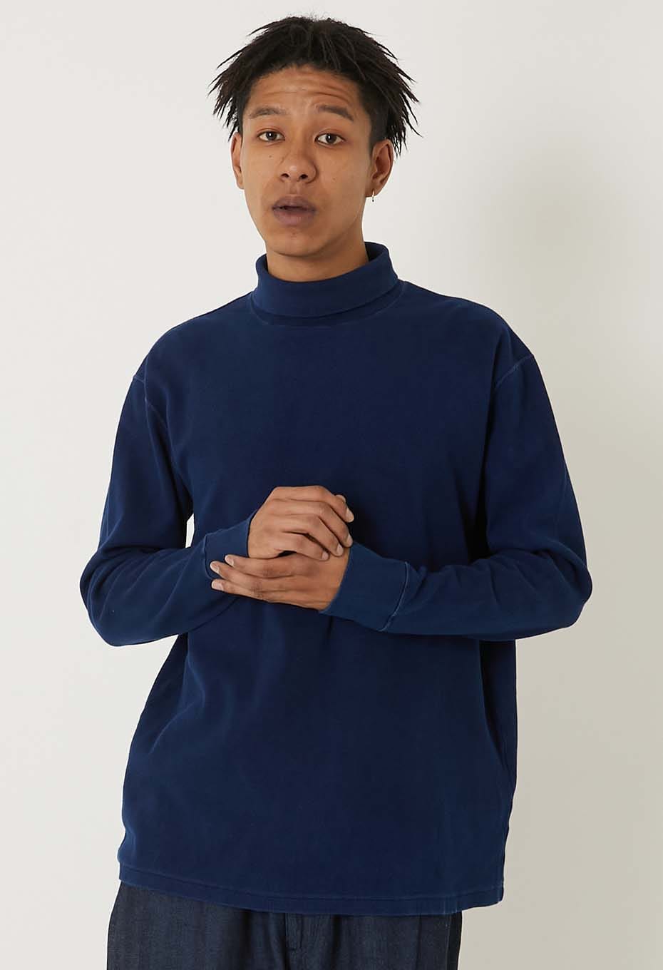 Mullite Teleco Tezome Needle Stitch Turtleneck T-shirt Unisex - INDIGO