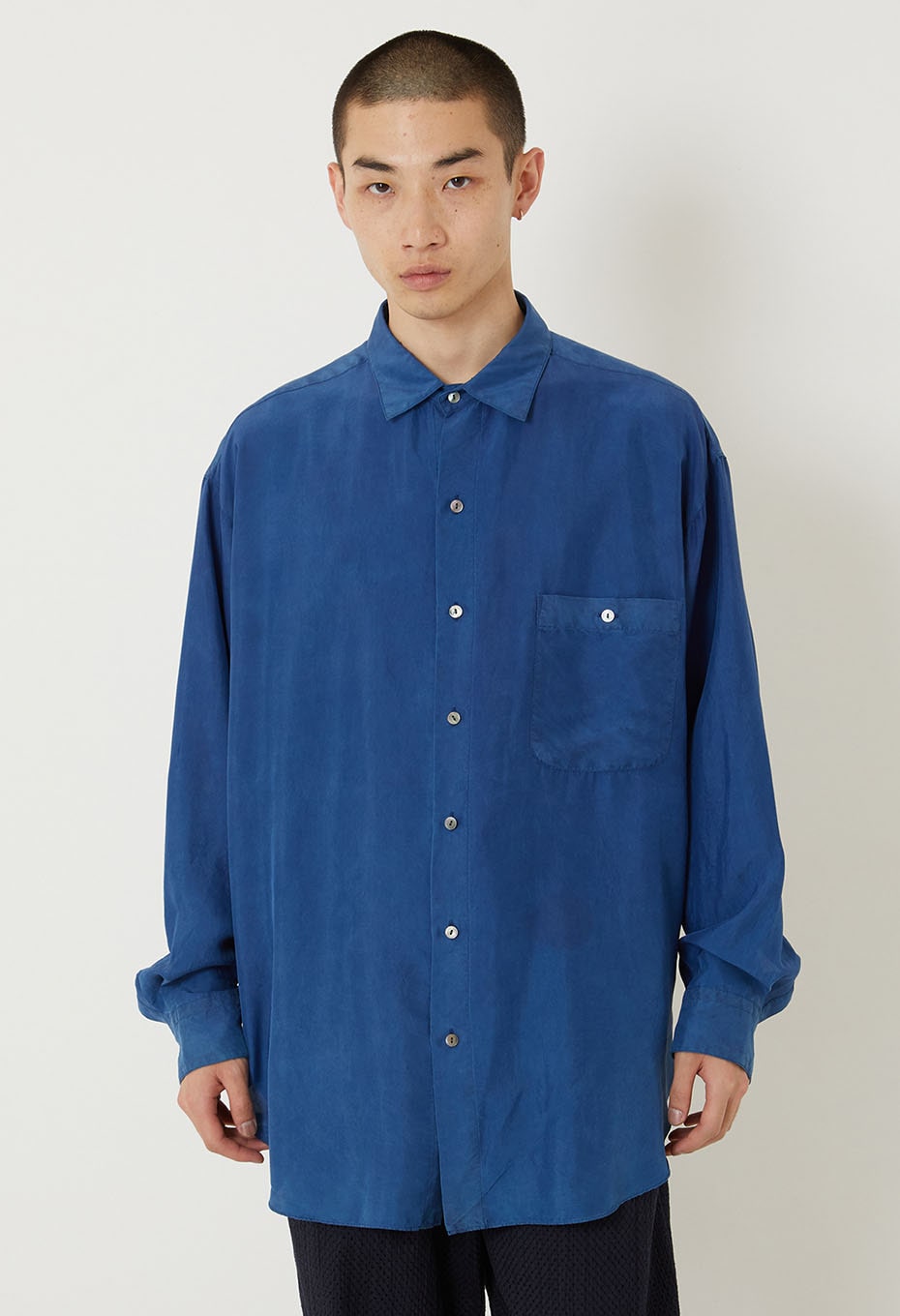 silk habatae Woven Pure Indigo  Long sleeve shirt - B