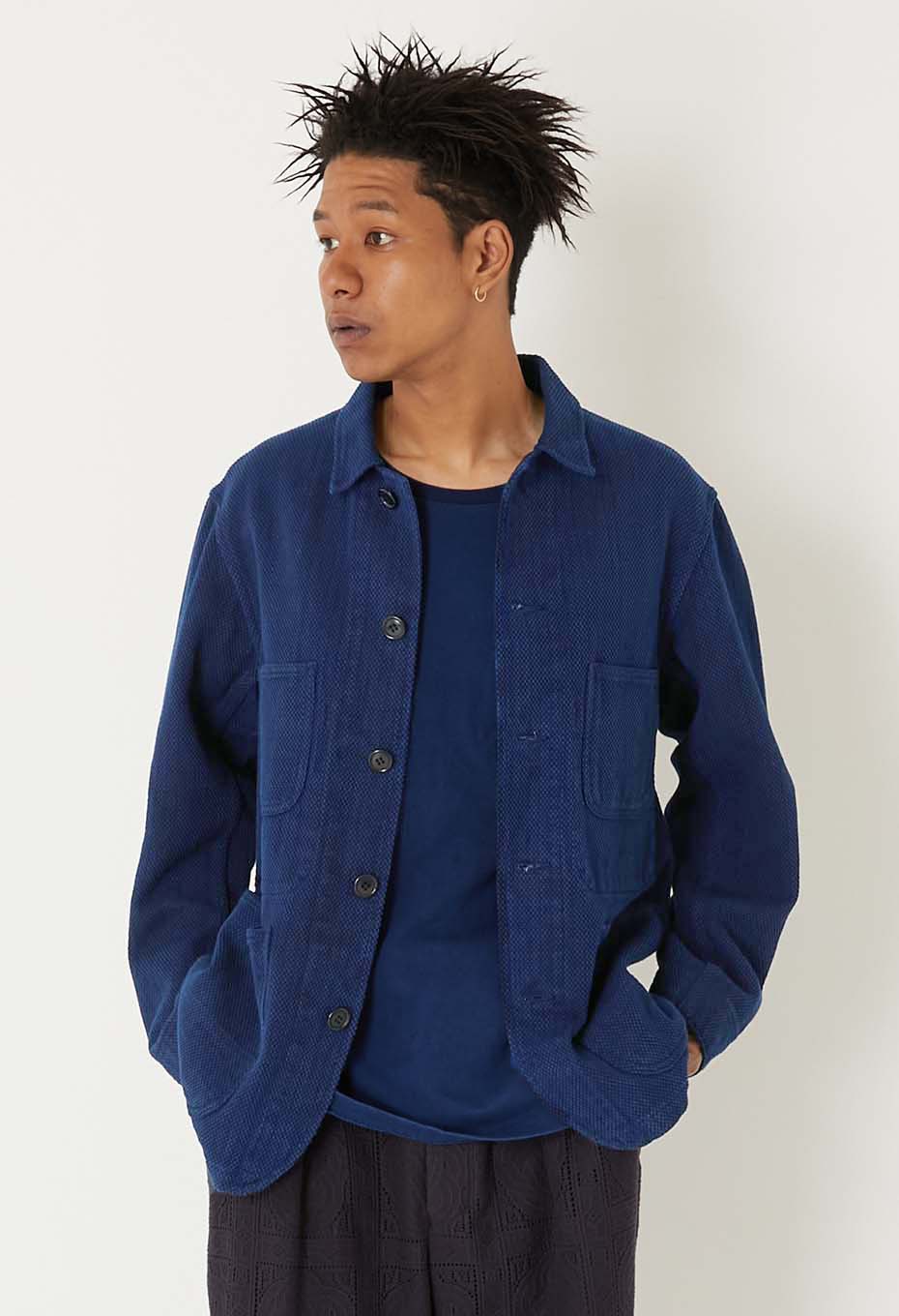 Woven Pure Indigo Light Sashiko Coverall - INDIGO