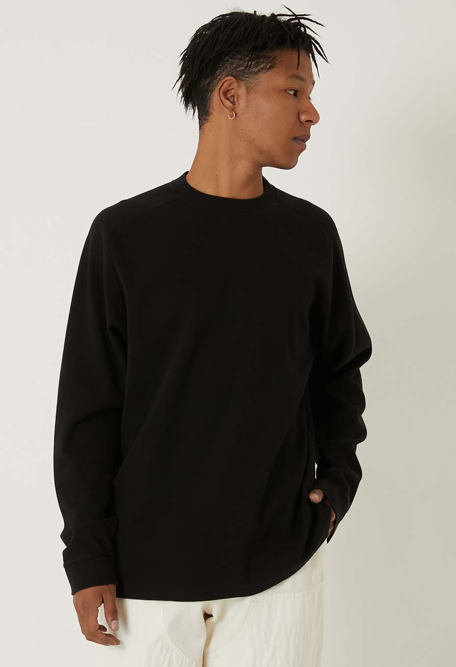 ムライトテレコ ニードルステッチ ロングスリーブＴシャツ ユニセックス - BLACK