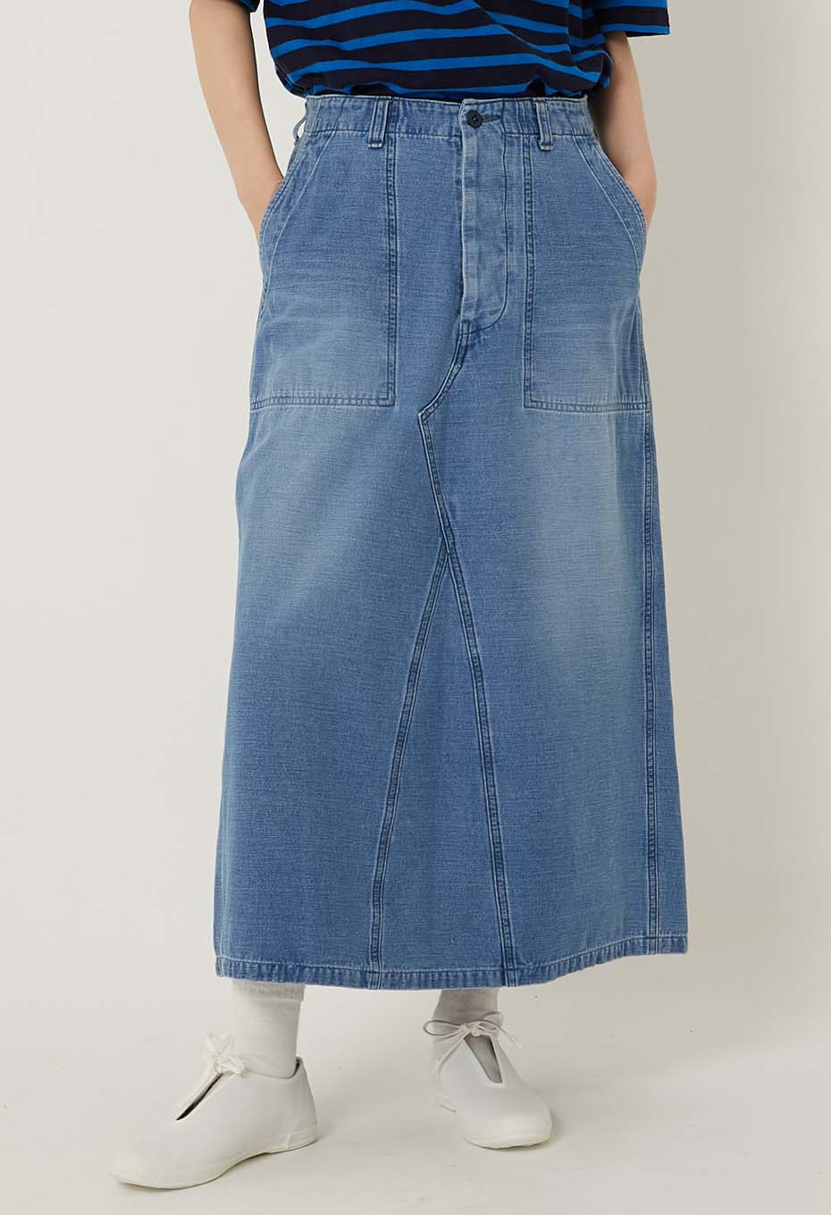 インディゴバックサテン ベイカースカート - BLUE