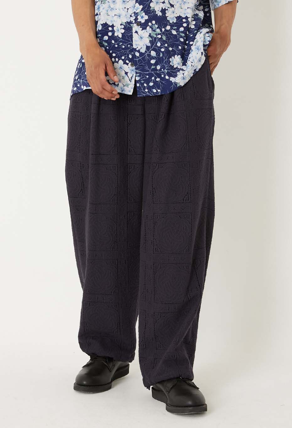 Mizuhiki lace draw straight pants - DARK NAVY