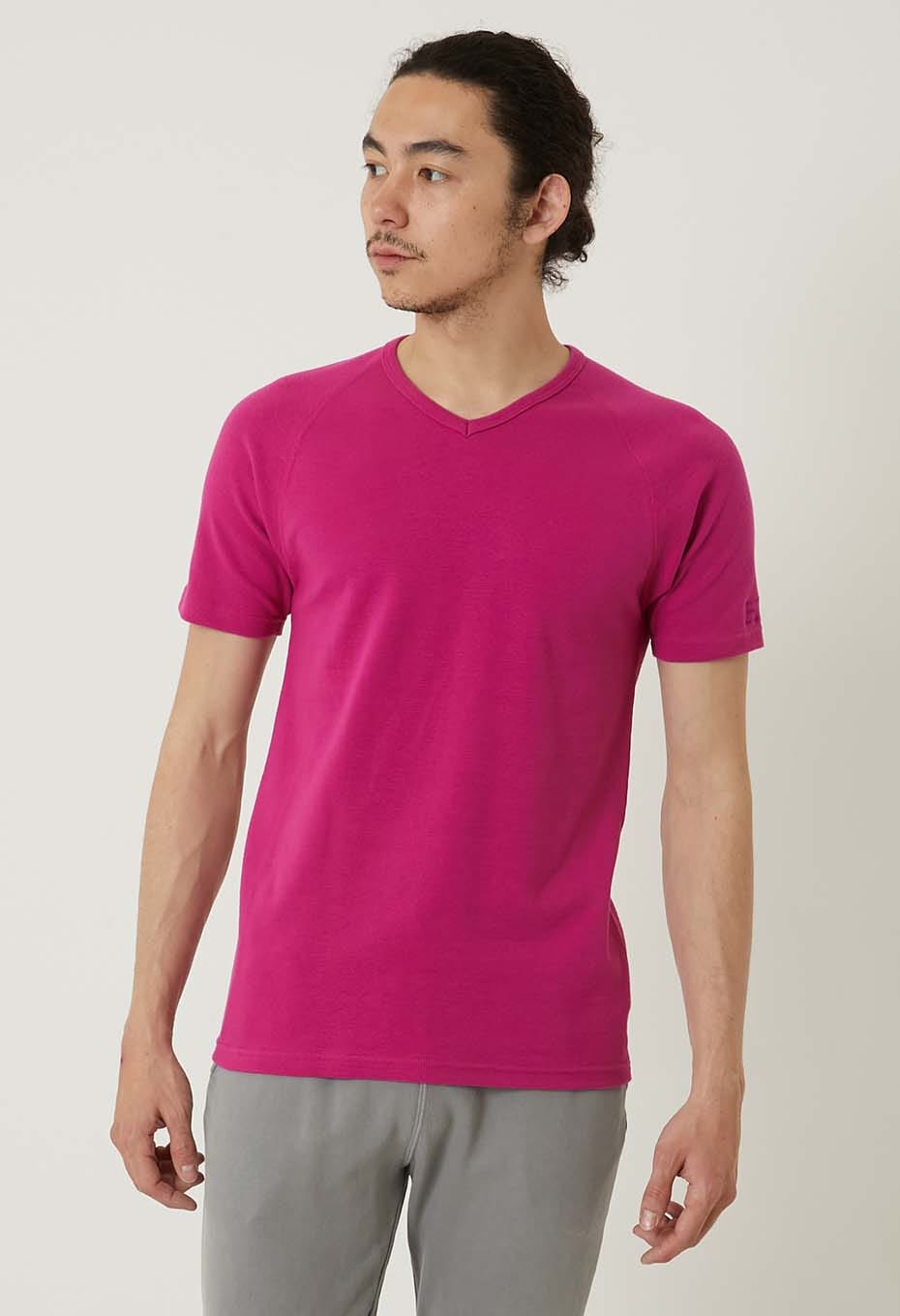ストレッチフライス Vネックショートスリーブ Tシャツ - DARK PINK