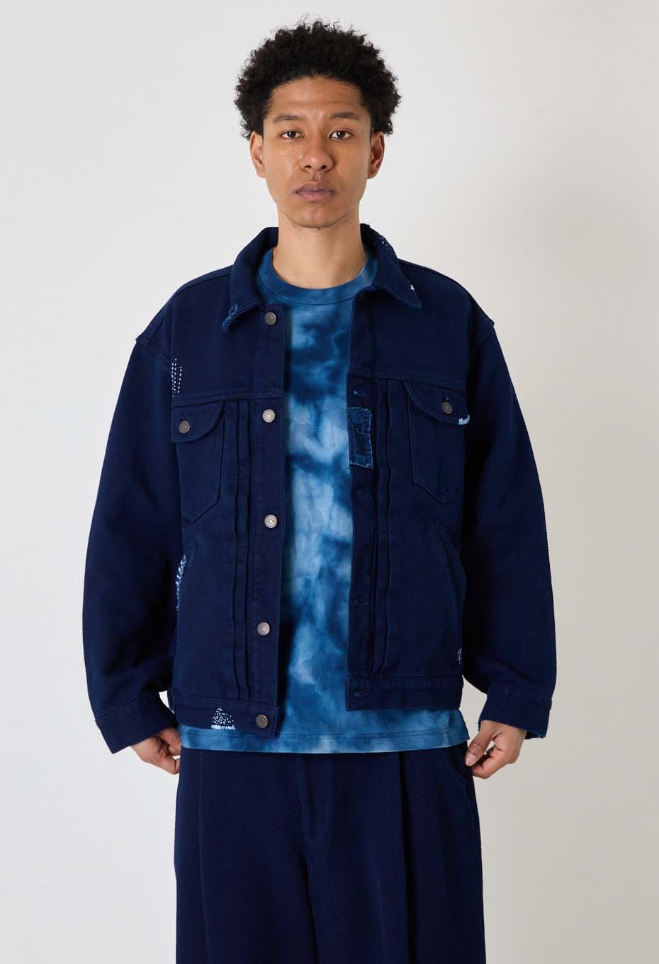 REWORK Woven Pure Indigo  Nijuorisashiko Trucker Jacket - INDIGO