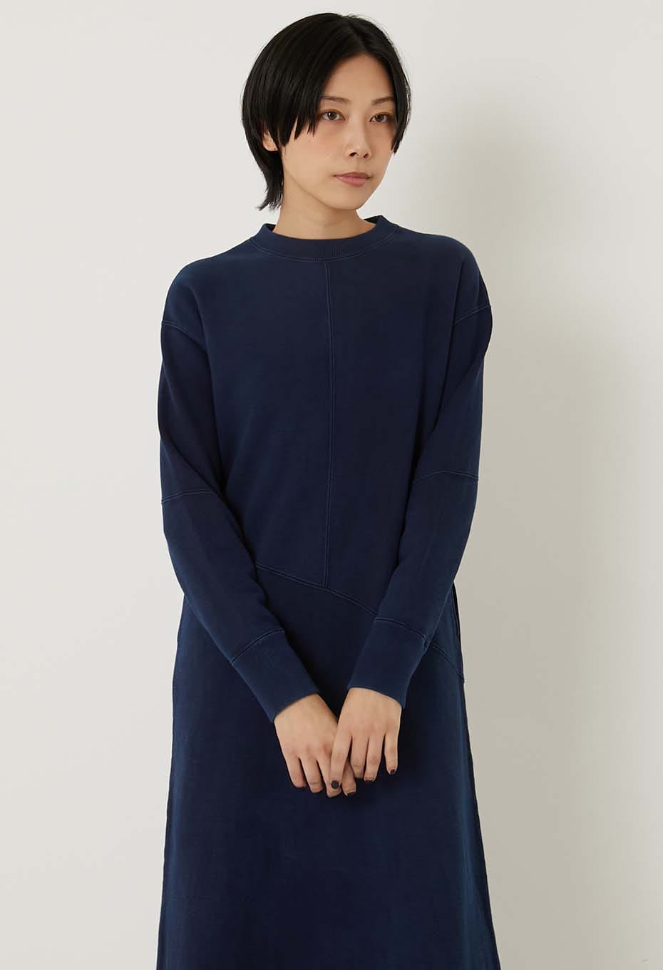 Organic Urake Tezome Sweat Dress - INDIGO