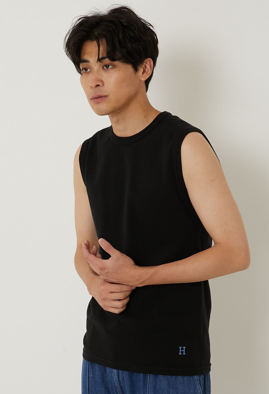 Stretch Fraise Sleeveless T-shirt - BLACK