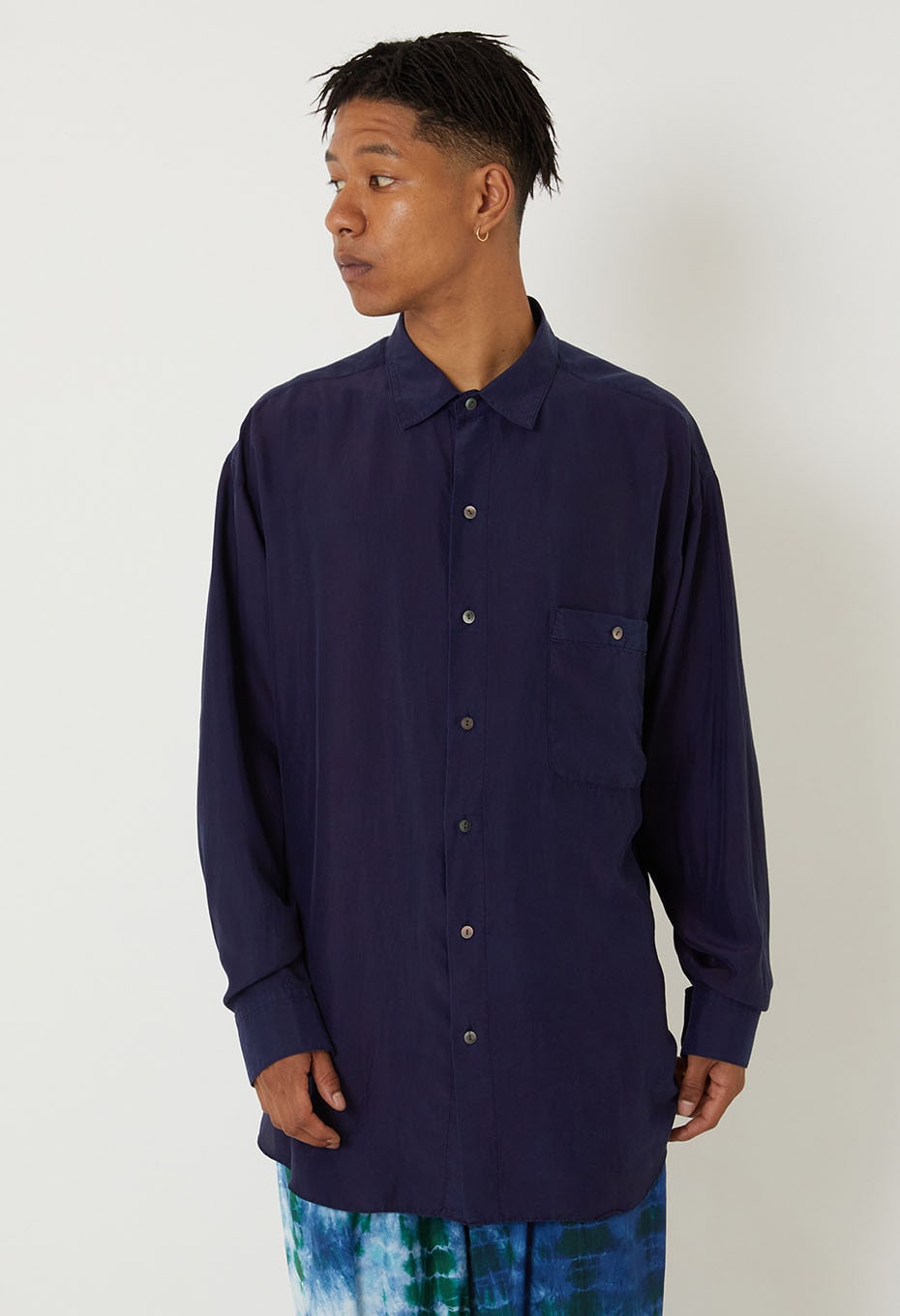 silk habatae Woven Pure Indigo  Long sleeve shirt - A