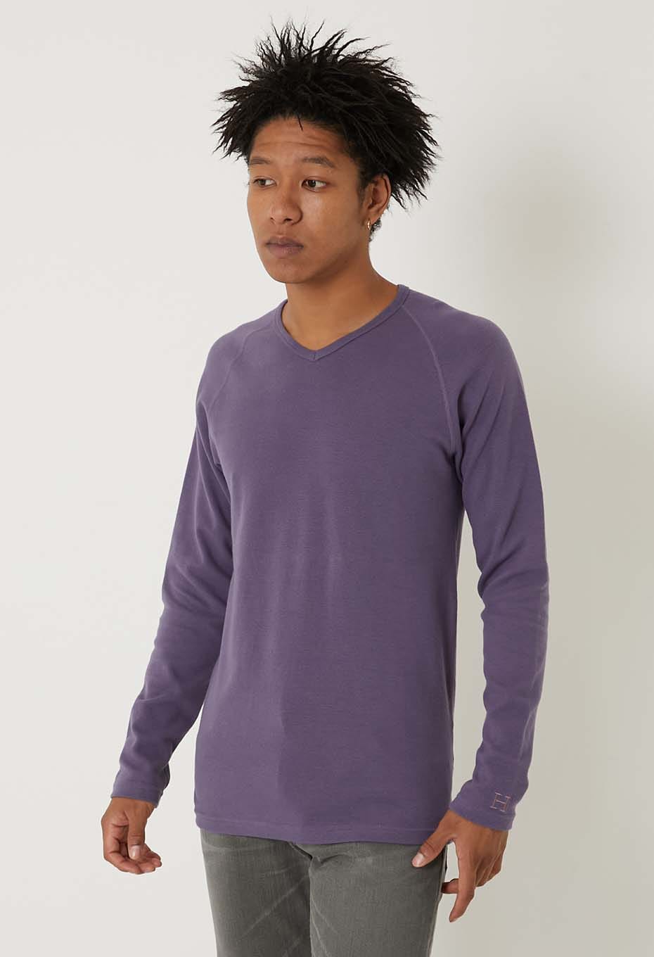 ストレッチフライス Vネックロングスリーブ Tシャツ - DK PURPLE