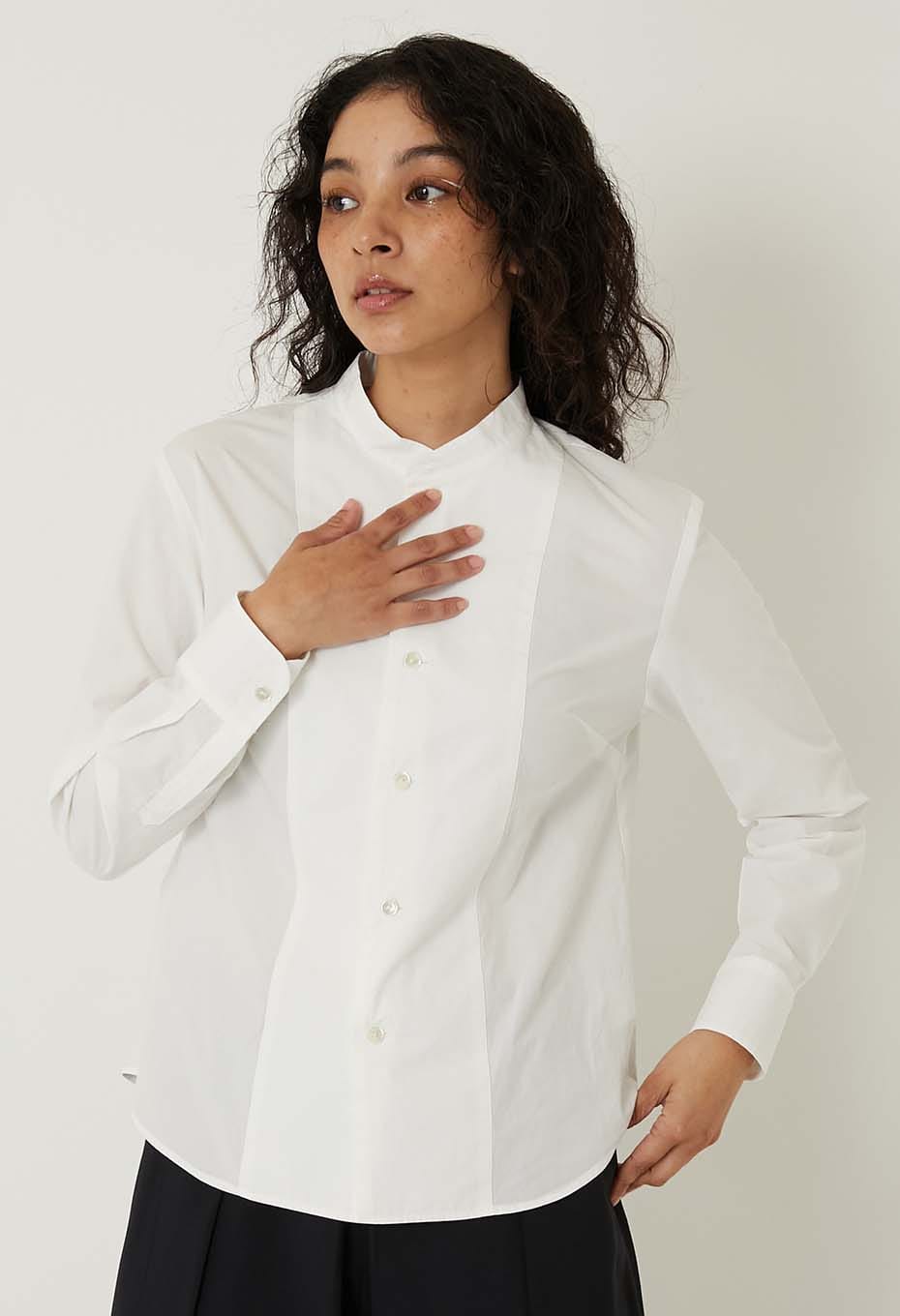 オーガニックコットン スタンドカラーシャツ ウィメンズ - WHITE