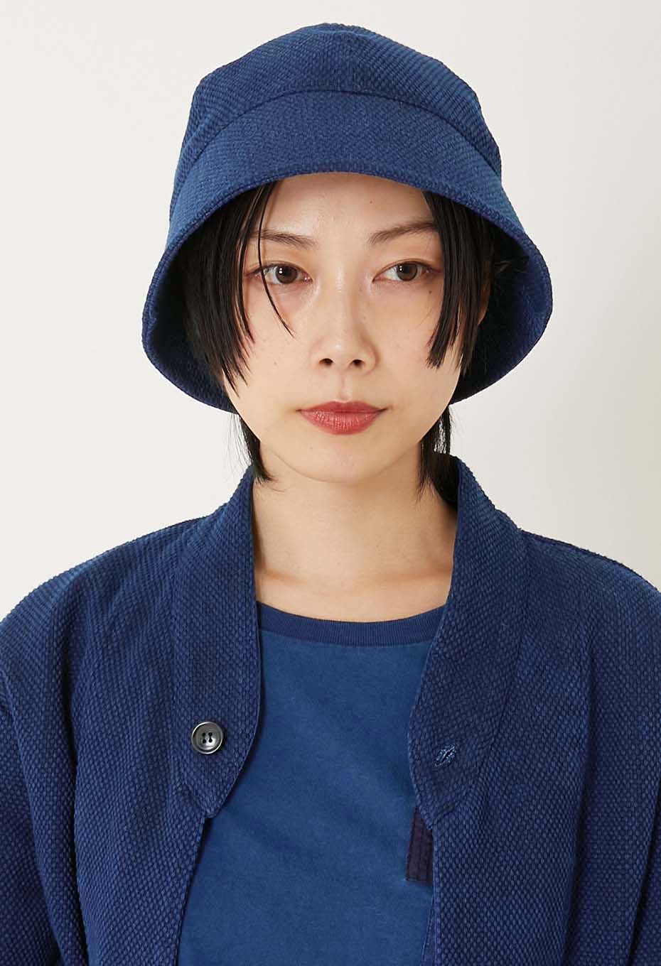 Woven Pure Indigo Light Sashiko Hat - INDIGO