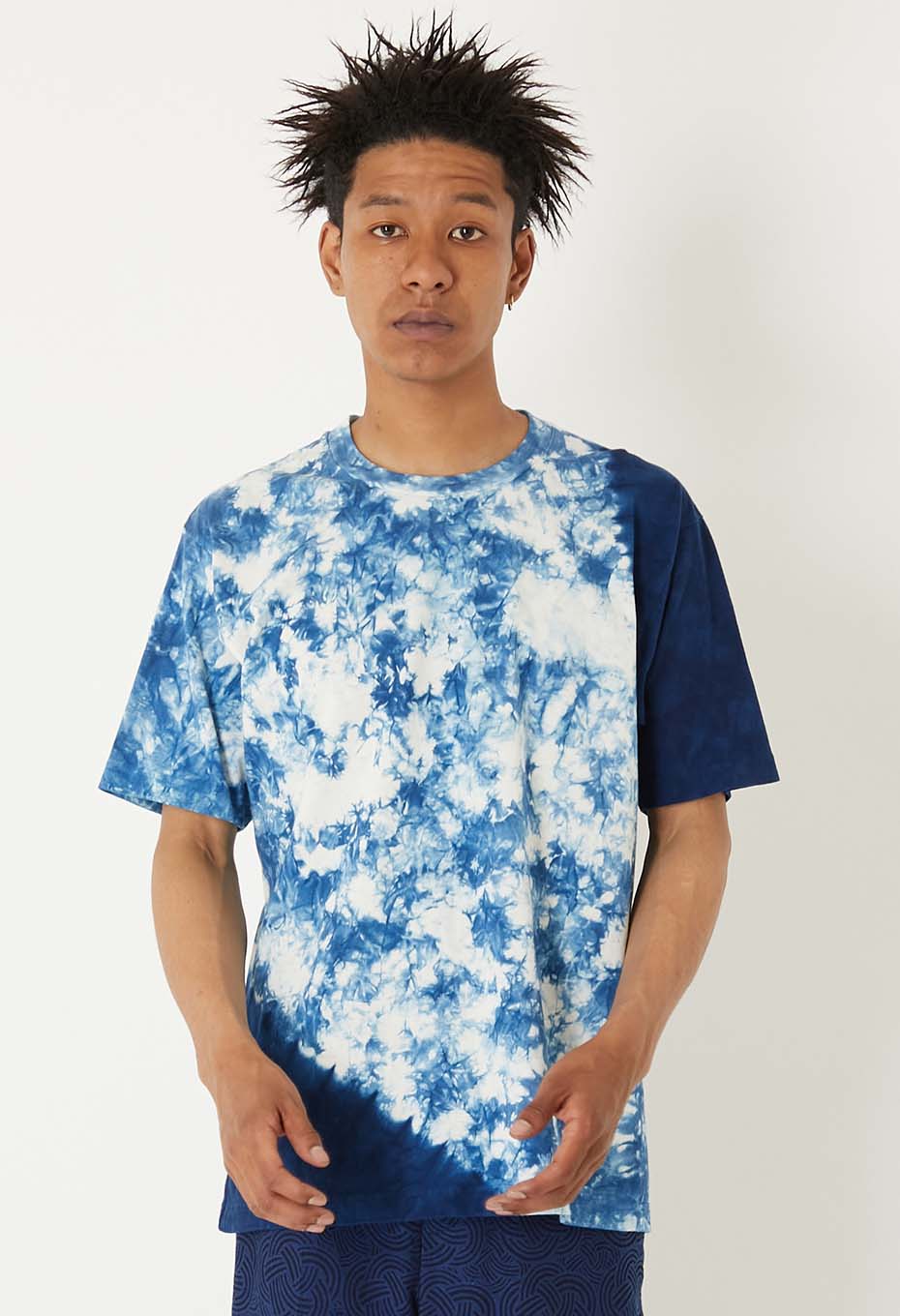 Woven Pure Indigo  Muraku Moshibori short sleeve T-shirt - INDIGO