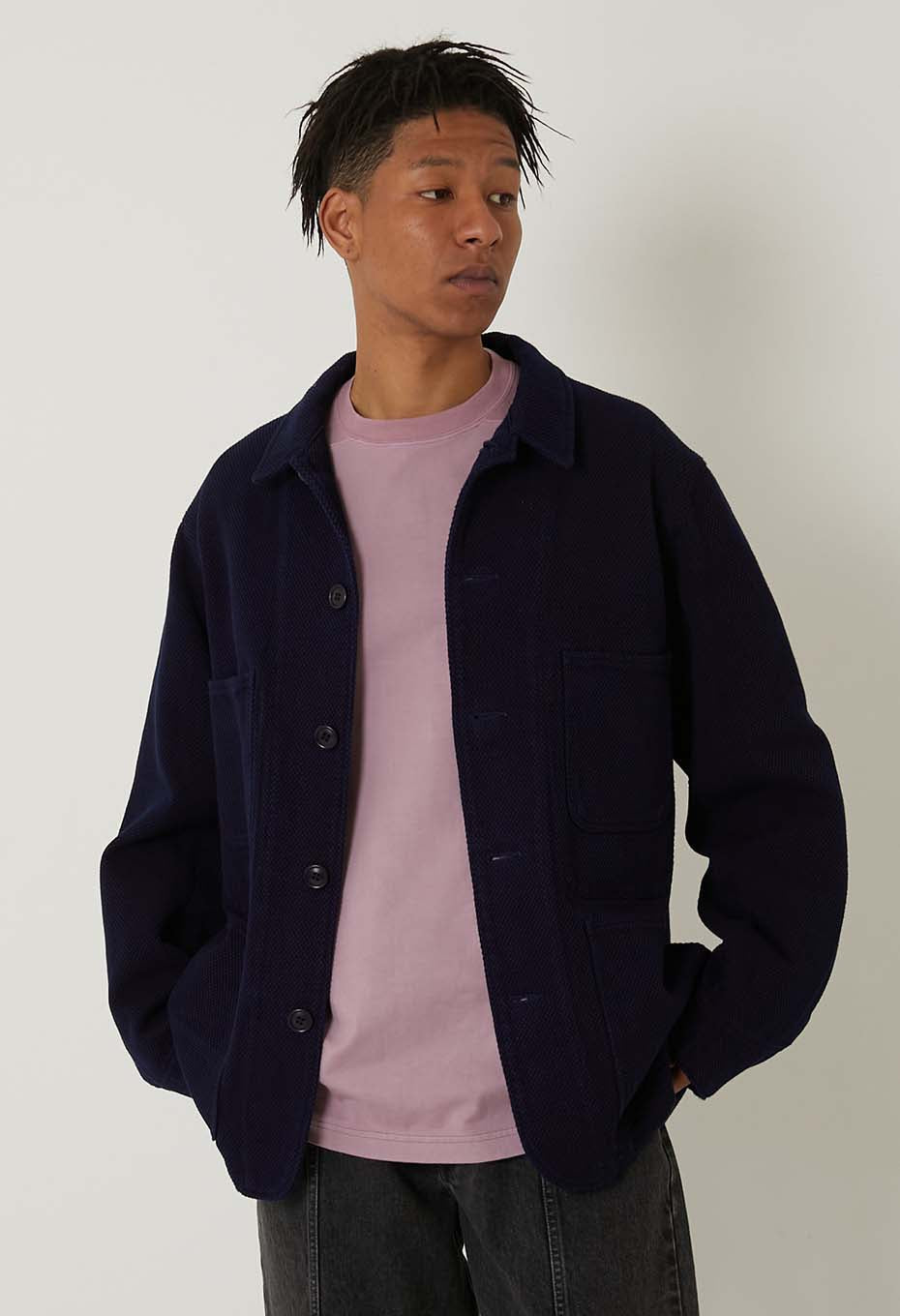 Woven Pure Indigo Light Sashiko Coverall - INDIGO