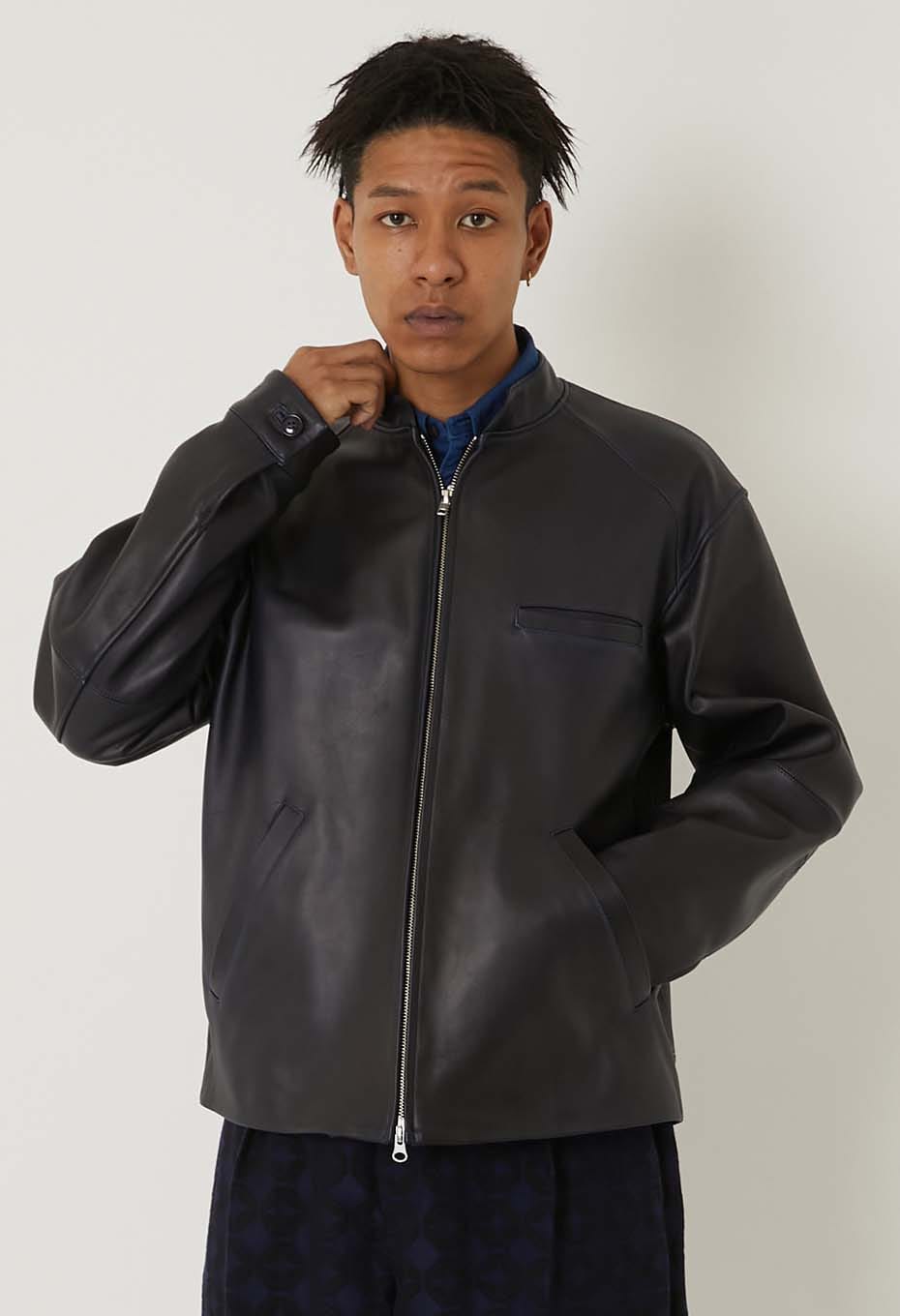 Indigo sheep leather single rider jacket - INDIGO