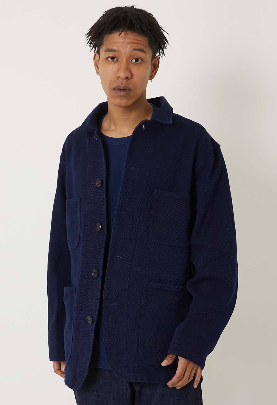 Woven Pure Indigo  Nijuori Sashiko Coverall - INDIGO