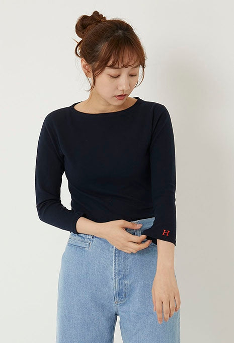 ストレッチフライス ボートネック ハーフスリーブ Tシャツ ウィメンズ - DARK NAVY