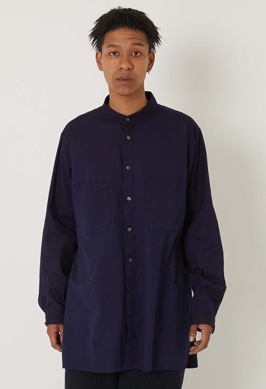 Cotton pin ox tezome band collar long shirt - INDIGO