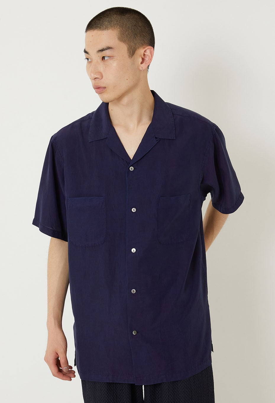 silk habatae Woven Pure Indigo Short sleeve shirt - A