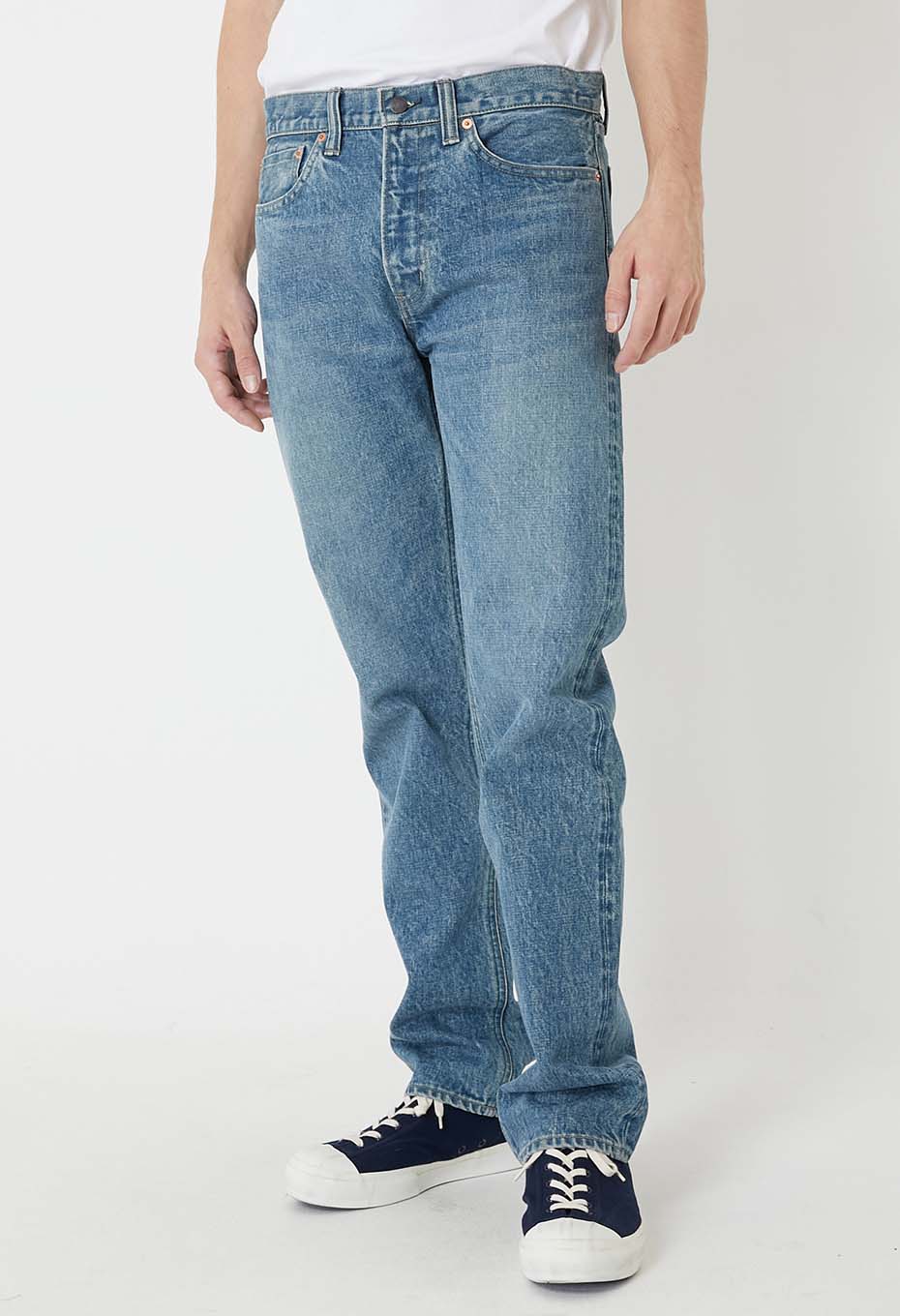 Selvedge denim fade slim straight jeans - BLUE