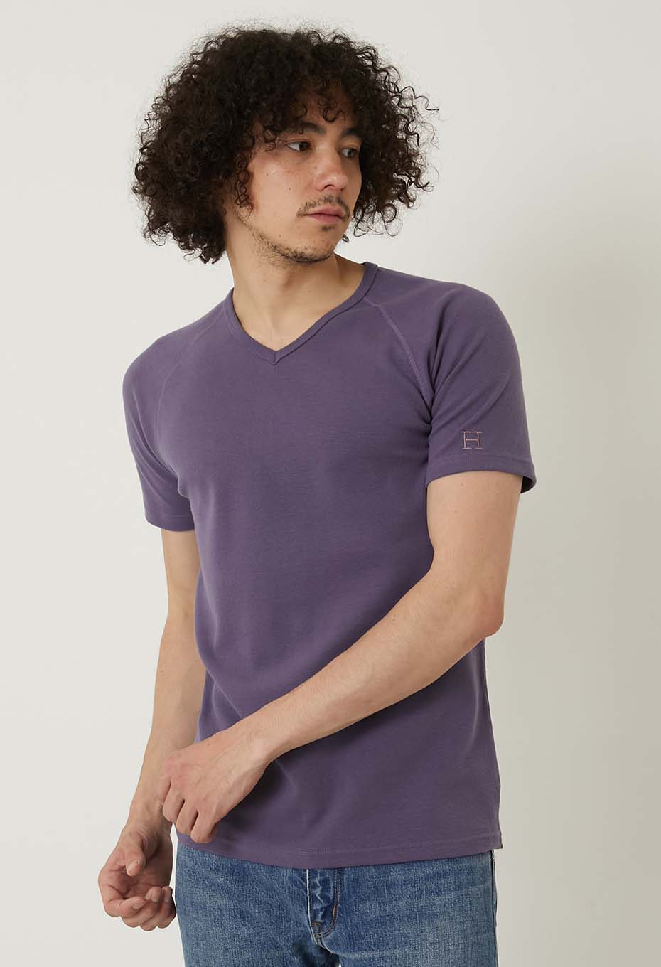 ストレッチフライス Vネックショートスリーブ Tシャツ - DK PURPLE