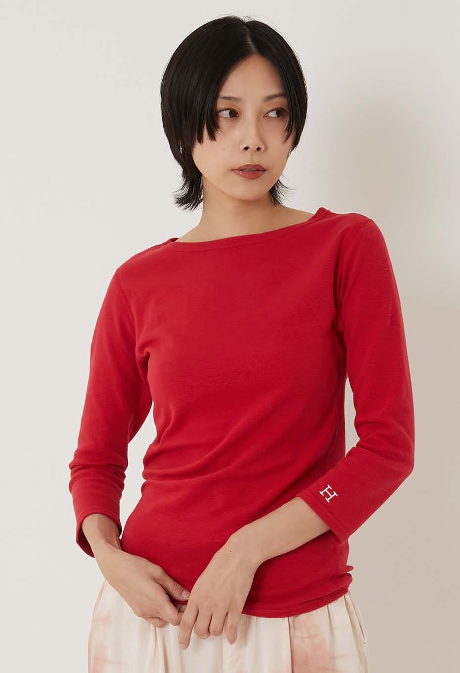 ストレッチフライス ボートネック ハーフスリーブ Tシャツ ウィメンズ - RUBY
