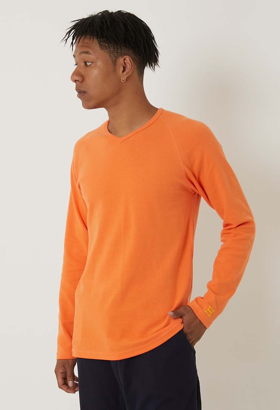 ストレッチフライス Vネックロングスリーブ Tシャツ - LT ORANGE