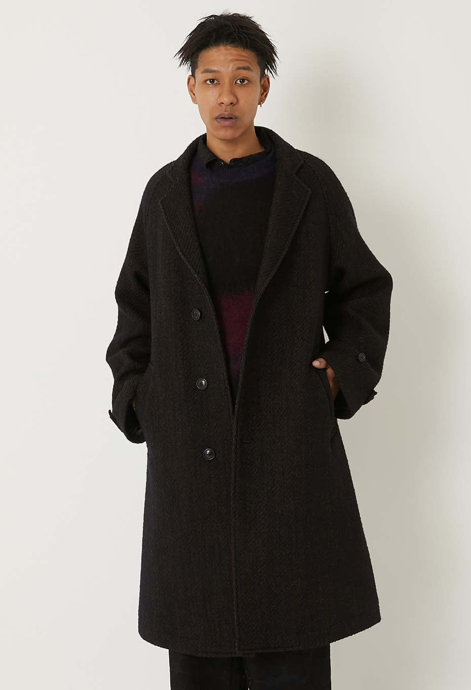 Roving tweed chester coat - DARK NAVY