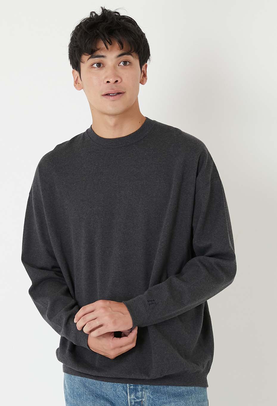 ストレッチフライス 9.5oz ヘムリブ ロングスリーブTシャツ - CHARCOAL