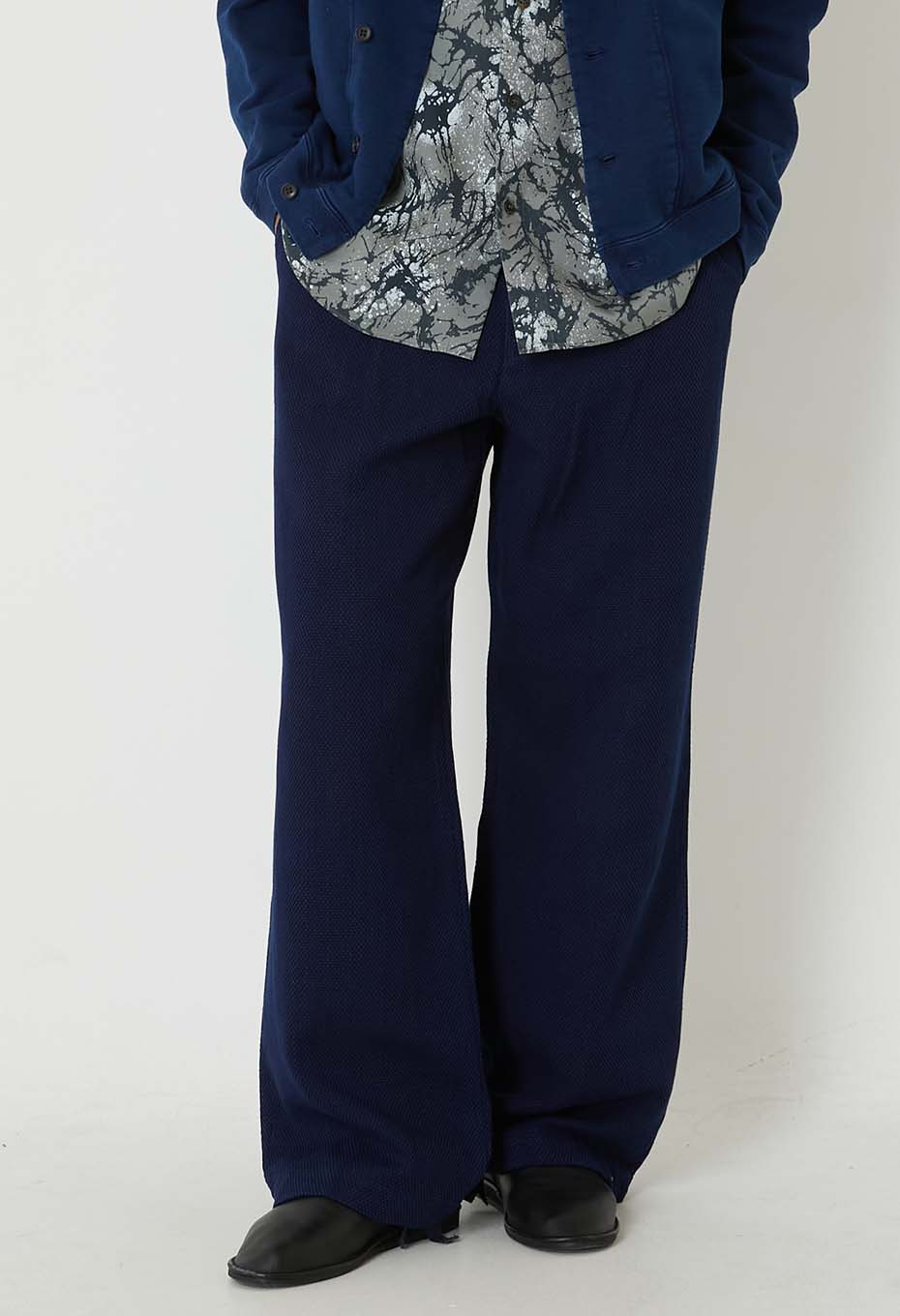 Woven Pure IndigoLight Sashiko Tuck Wide Pants - INDIGO