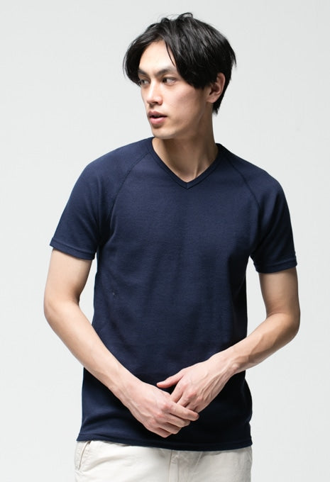 ストレッチフライス Vネックショートスリーブ Tシャツ - NAVY
