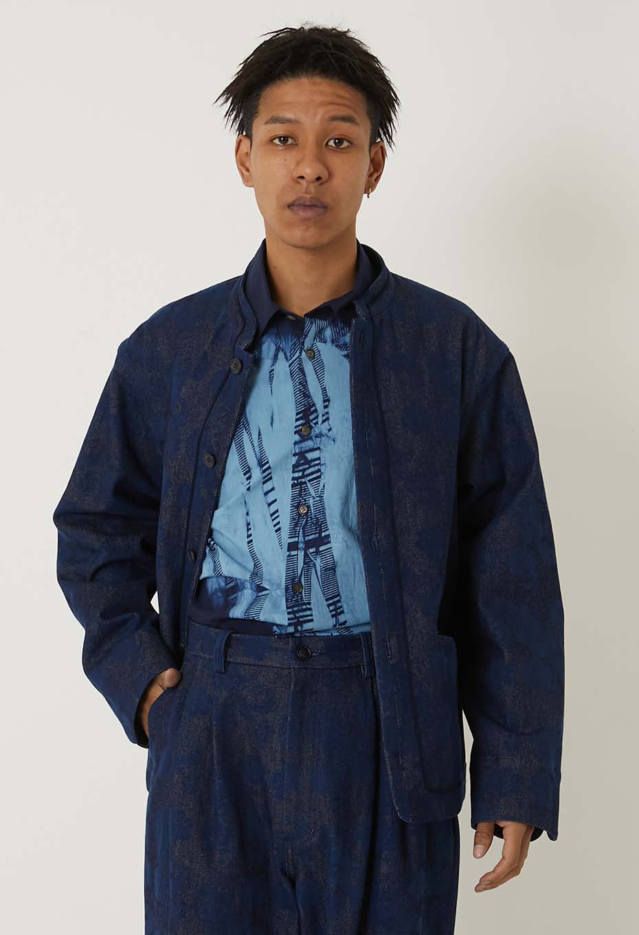 Chukubatsu Denim Tsujigahana Stand Collar Jacket - INDIGO
