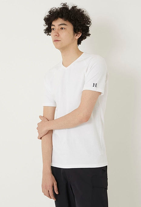 ストレッチフライス Vネックショートスリーブ Tシャツ - WHITE