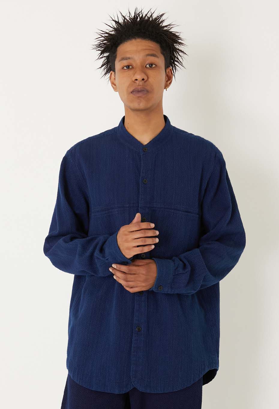 カセゾメサシコ バンドカラー ロングスリーブシャツ - INDIGO