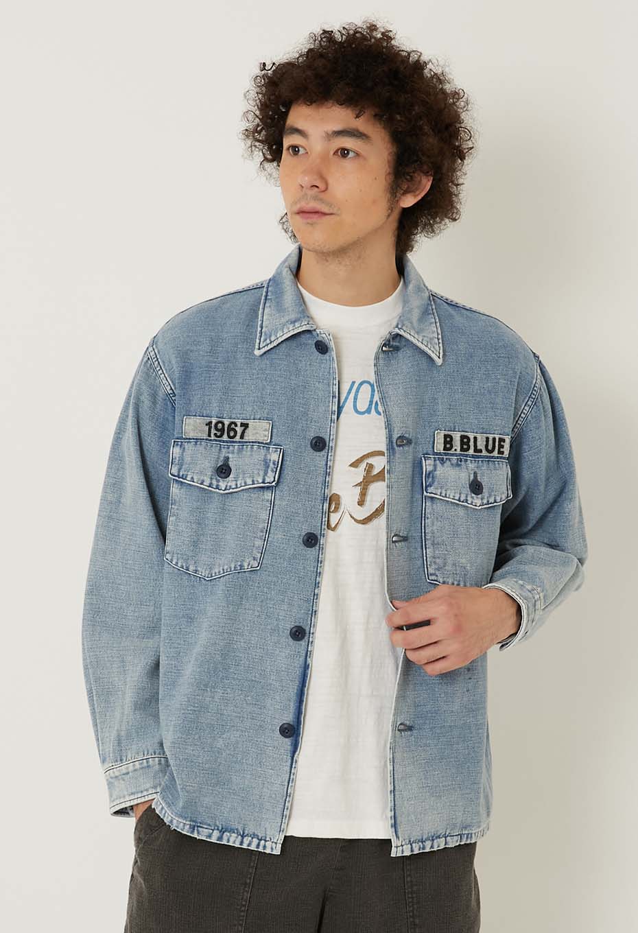 Indigo Back Satin Hard Workers Army Shirt - FADE