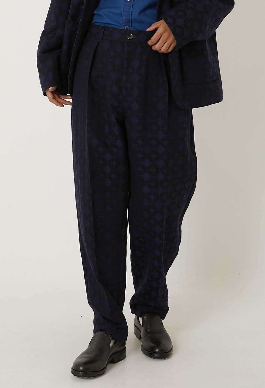 シッポウジャカード タックドローストレートパンツ - DARK NAVY