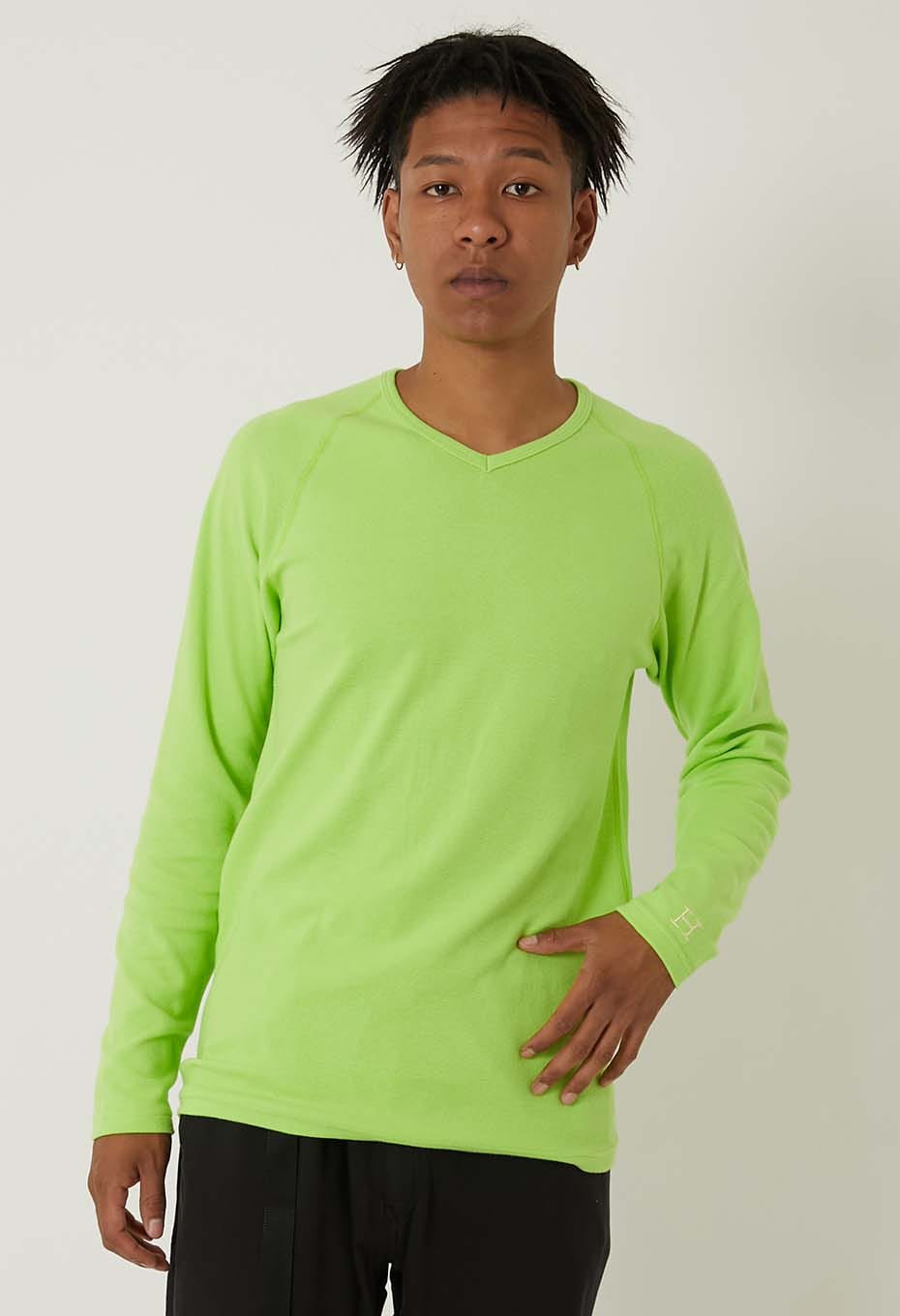 ストレッチフライス Vネックロングスリーブ Tシャツ - YEL GREEN
