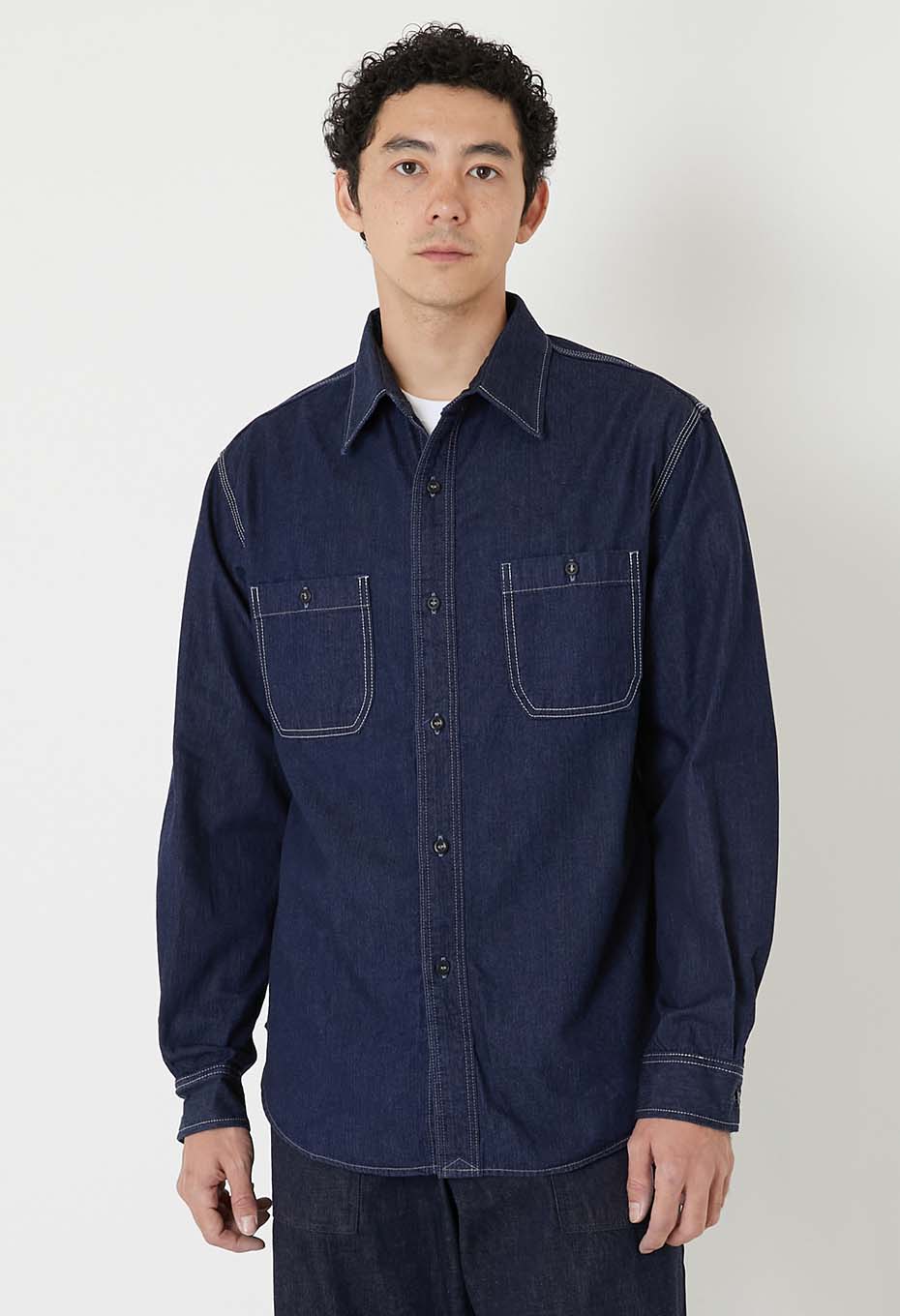Jacquard shirt denim 2 pocket work shirt - INDIGO
