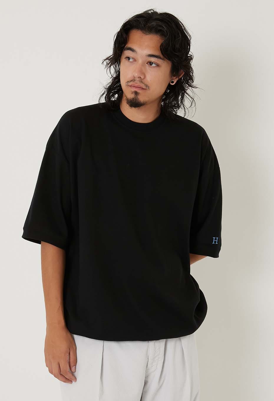 ストレッチフライス ヘムリブ ショートスリーブ Tシャツ - BLACK
