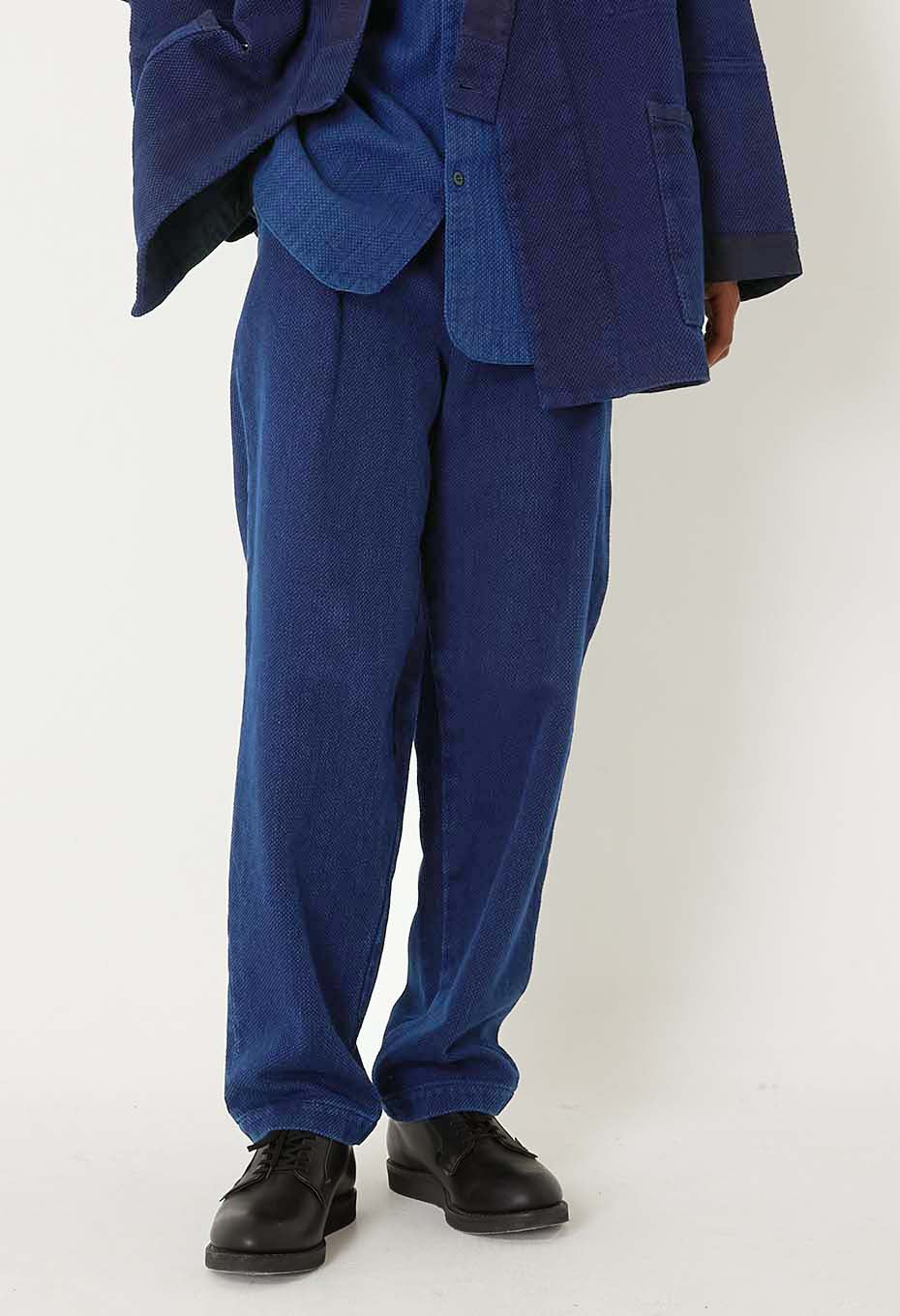 Woven Pure Indigo Light Sashiko Trousers - INDIGO
