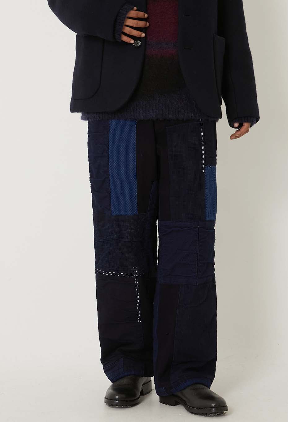Woven Pure Indigo Sashiko Nenrin Easy Pants - INDIGO